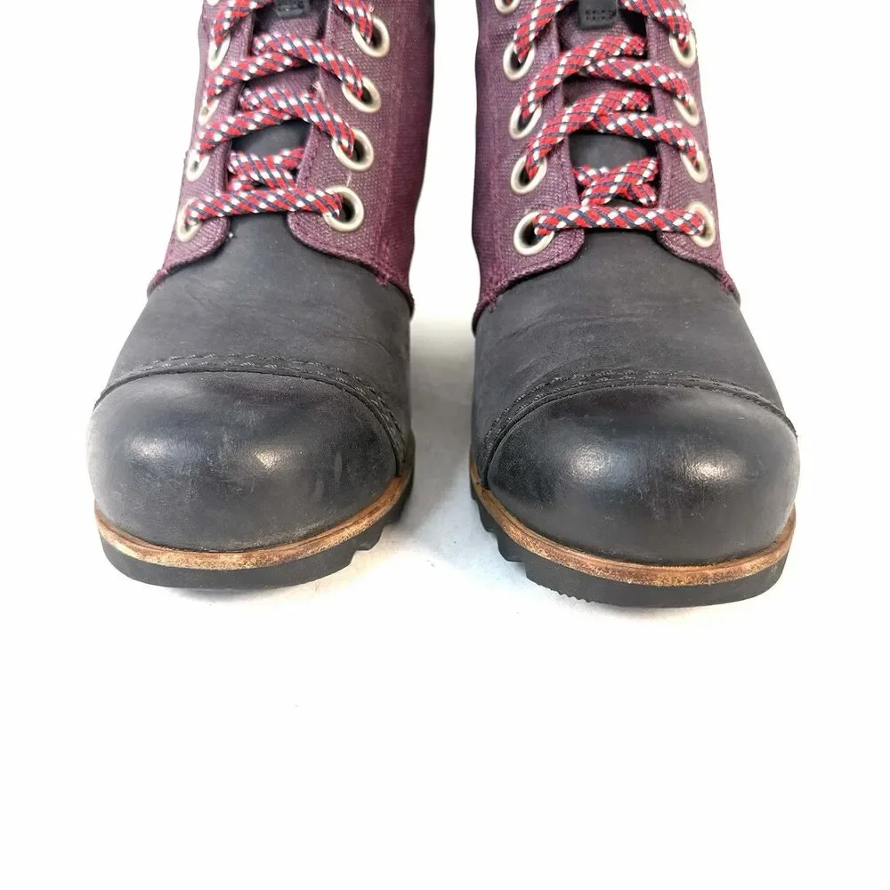 Sorel Purple Black Fabric Rubber Wedge Lace-Up Ankle Bootie NL2174-562 Women US7